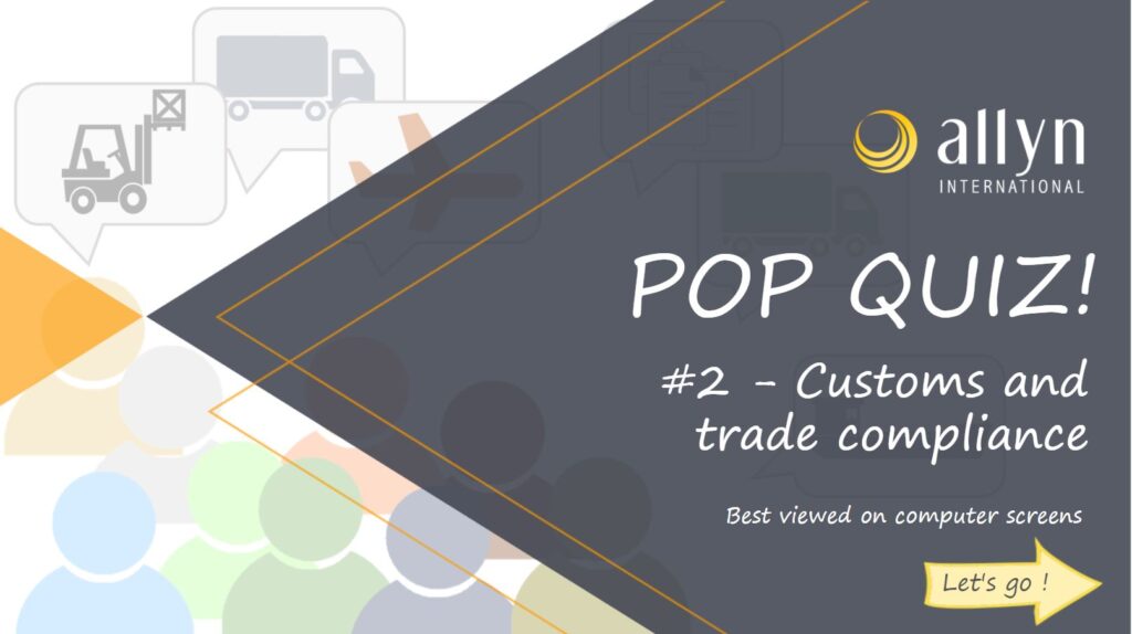 An icon representing our trade compliance and customs classification quiz. Click it to start this logistics, customs and trade compliance quiz.